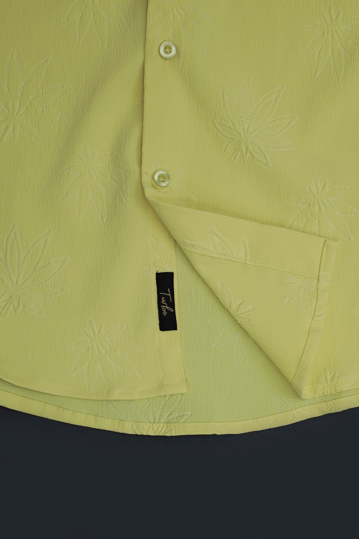 Embossed Leaf Floral All Over Casual Shirt In Light Yellow