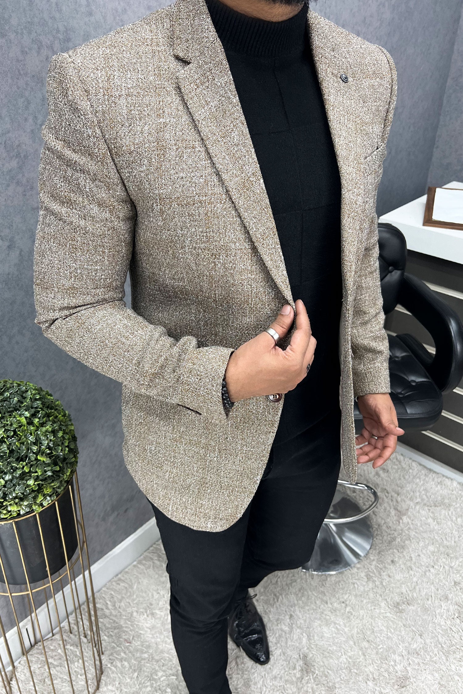 Turbo Block Pattern Men's Casual Blazer