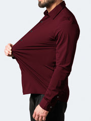 Self Textured Elastic Shirt In Maroon