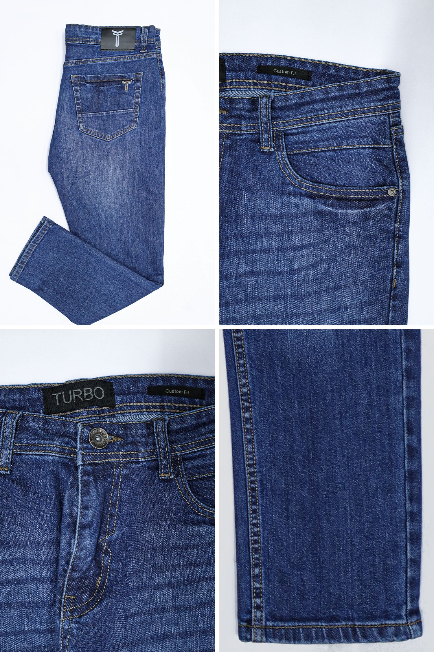 Plain Turbo Slim Fit Jeans In Mid Blue