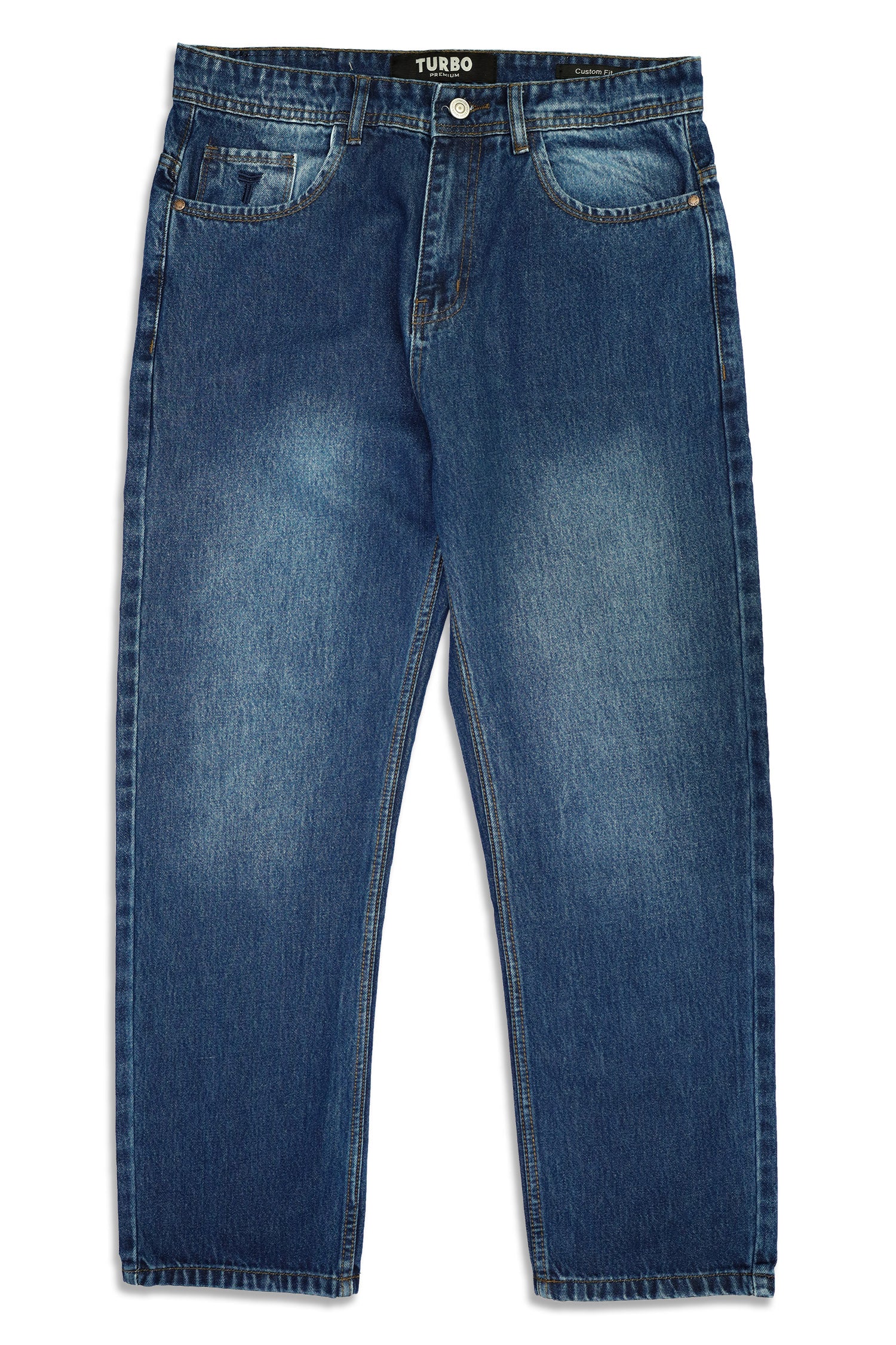 Loose Fit Faded Style Turbo Jeans in Mid Blue