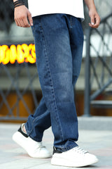 Loose Fit Faded Style Turbo Jeans in Mid Blue