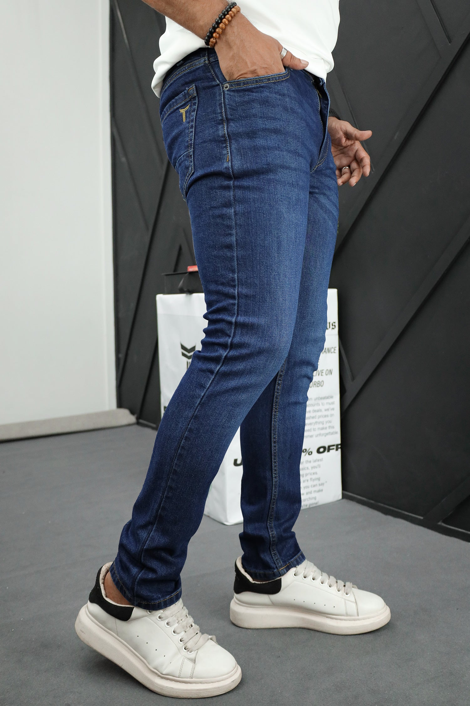 Plain Turbo Slim Fit Jeans In Mid Blue