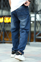 Loose Fit Faded Style Turbo Jeans in Mid Blue