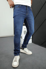 Plain Turbo Slim Fit Jeans In Mid Blue