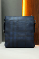 Burbrry Signature Print PU Leather Cross Body Bag in Navy Blue