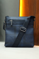 Burbrry Signature Print PU Leather Cross Body Bag in Navy Blue