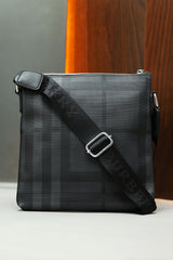 Burbrry Self Print PU Leather Cross Body Bag in Dark Grey