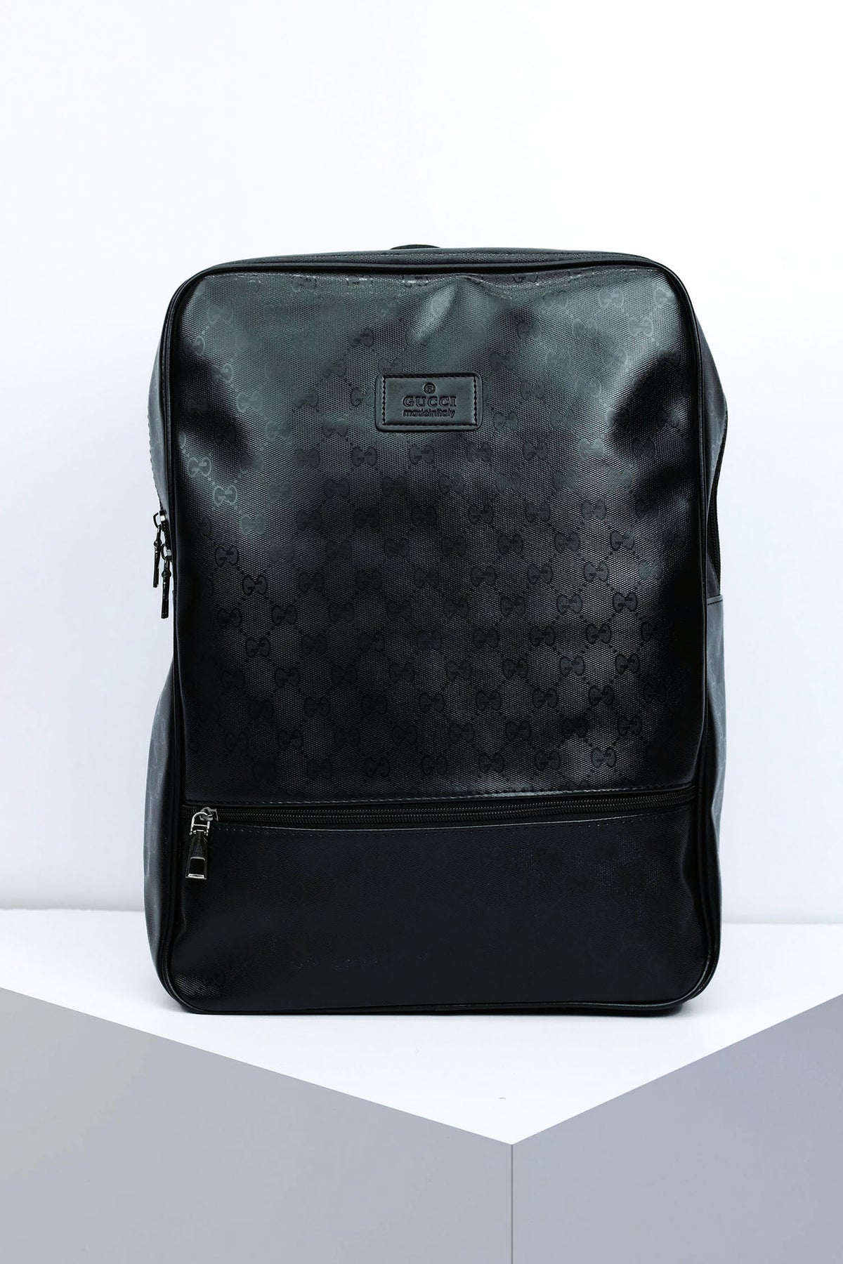 Guci Textured PU Leather Backpack in Black