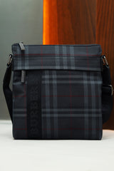 Burbrry Imported Signature Pattern Cross Body Bag in Dark Grey