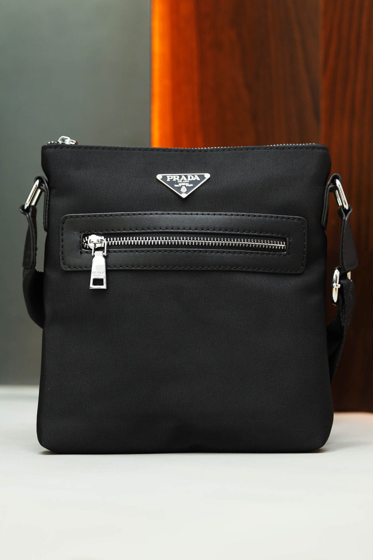 Prda Imported Front Pocket Cross Body Bag in Black