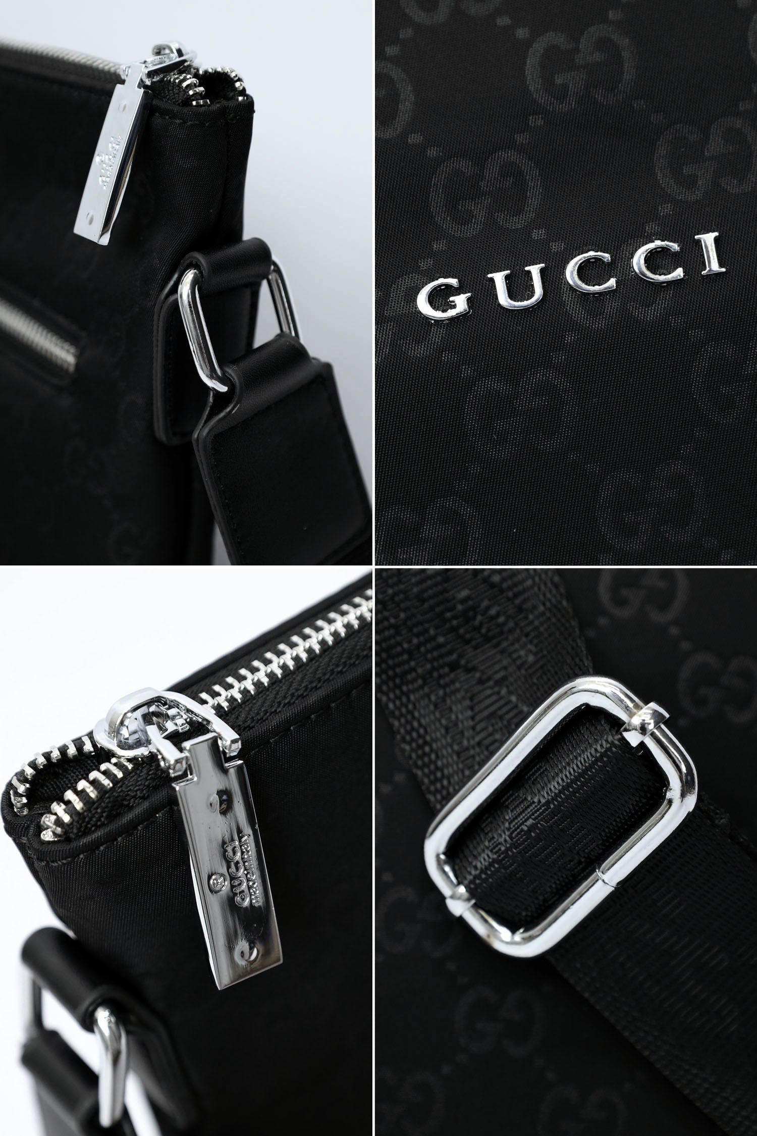 Guci Imported All Over Print Cross Body Bag in Black