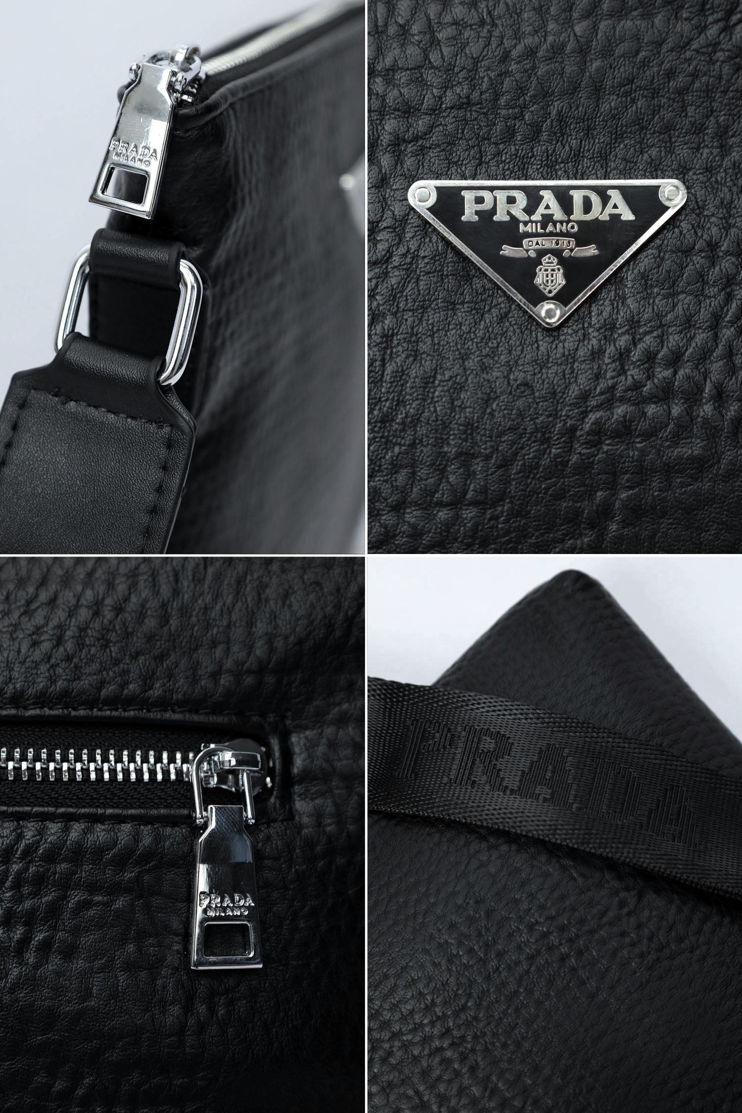 Prda Imported Soft Leather Cross Body Bag in Black