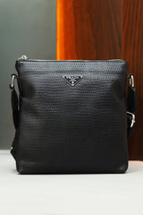 Prda Imported Soft Leather Cross Body Bag in Black