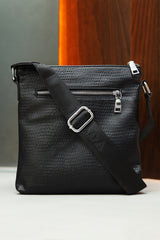 Prda Imported Soft Leather Cross Body Bag in Black