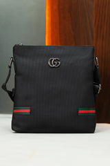 Guci Imported Chrome Logo Strip Style Cross Body Bag in Black