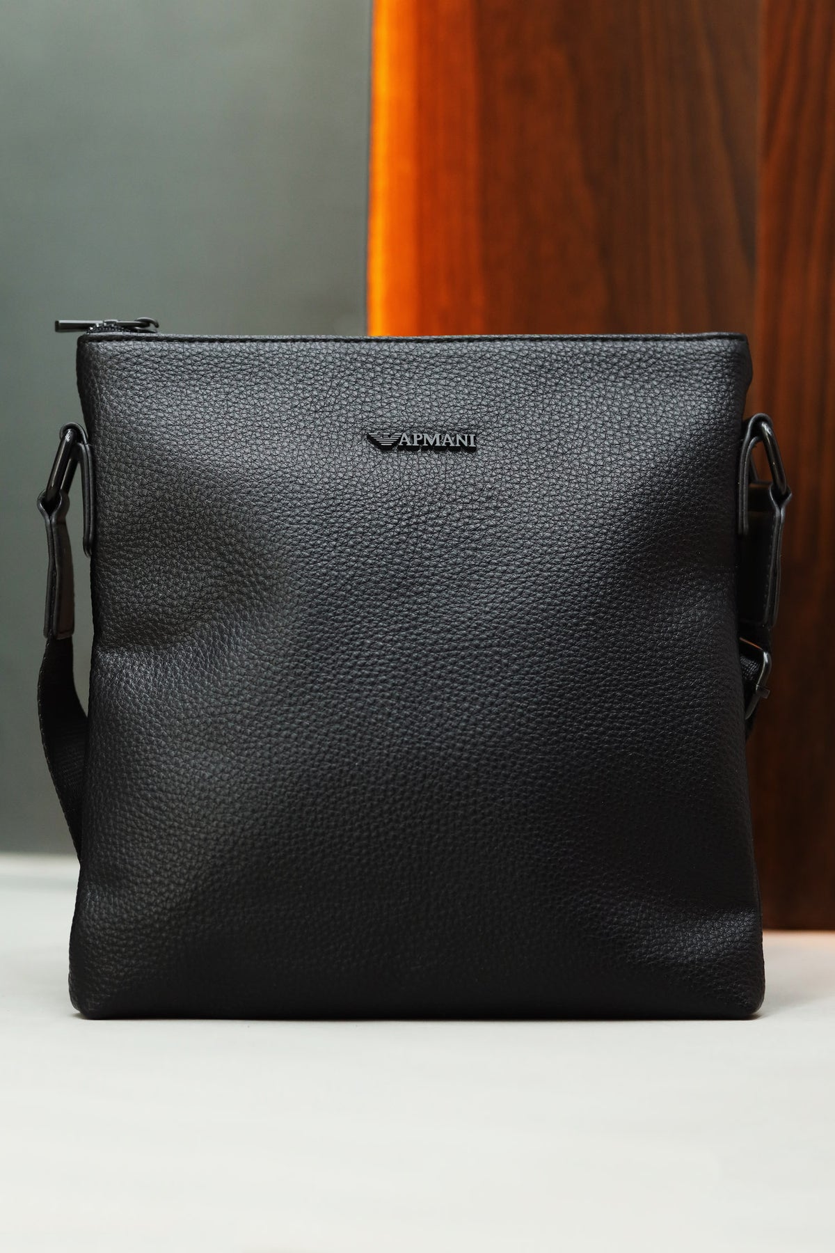 Armni Imported Soft Leather Cross Body Bag in Black