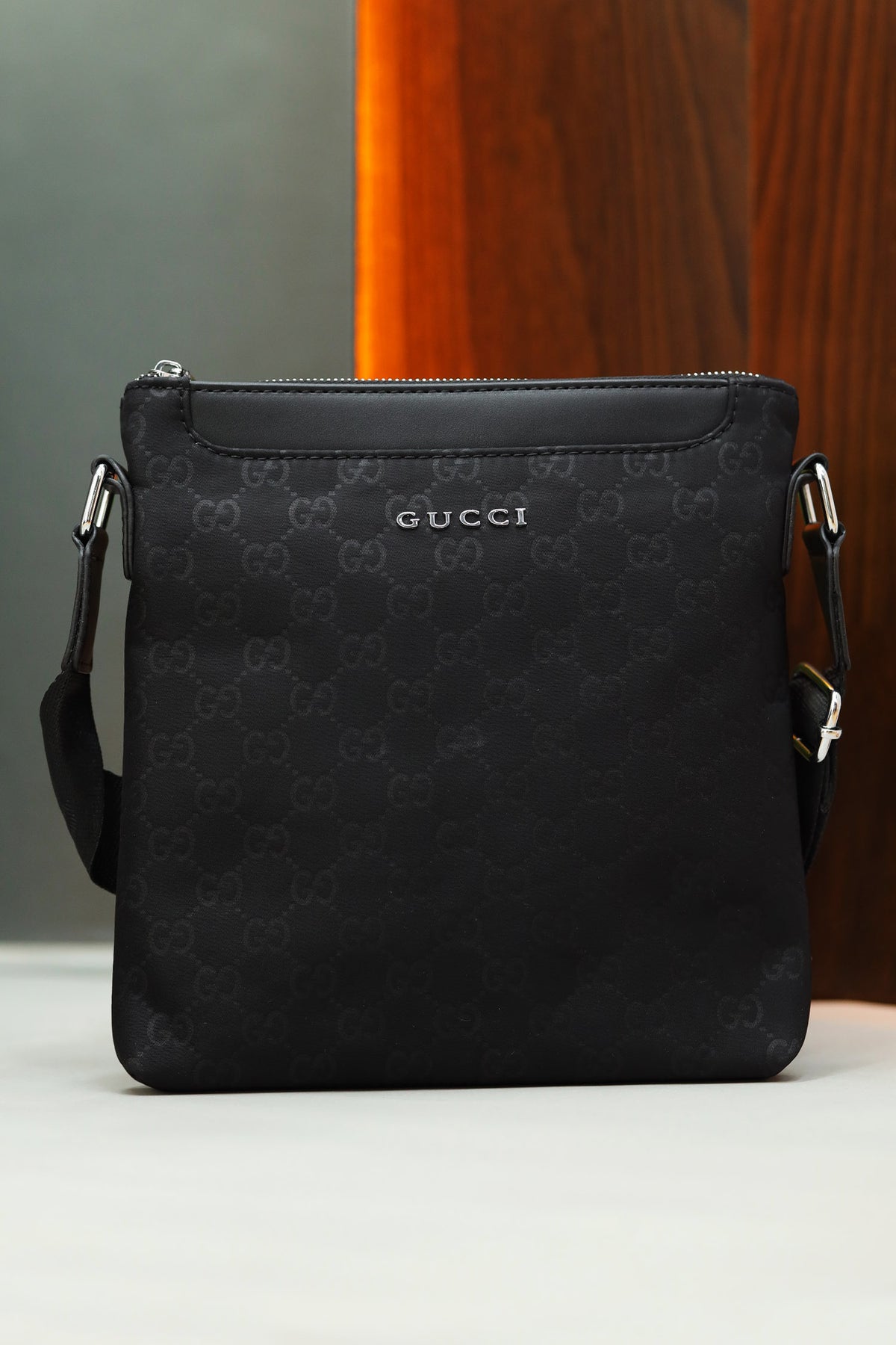 Guci Imported Signature Pattern Cross Body Bag in Black