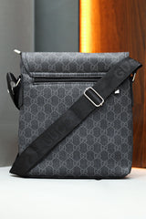 Guci Imported Signature Pattern Strip Style Cross Body Bag in Dark Grey