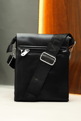 Mnt Blnc Imported Fine Leather Cross Body Bag in Black