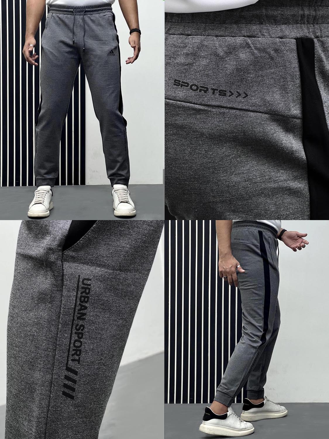 Men Imported Trouser With Reflector Logo In Charcoal Grey