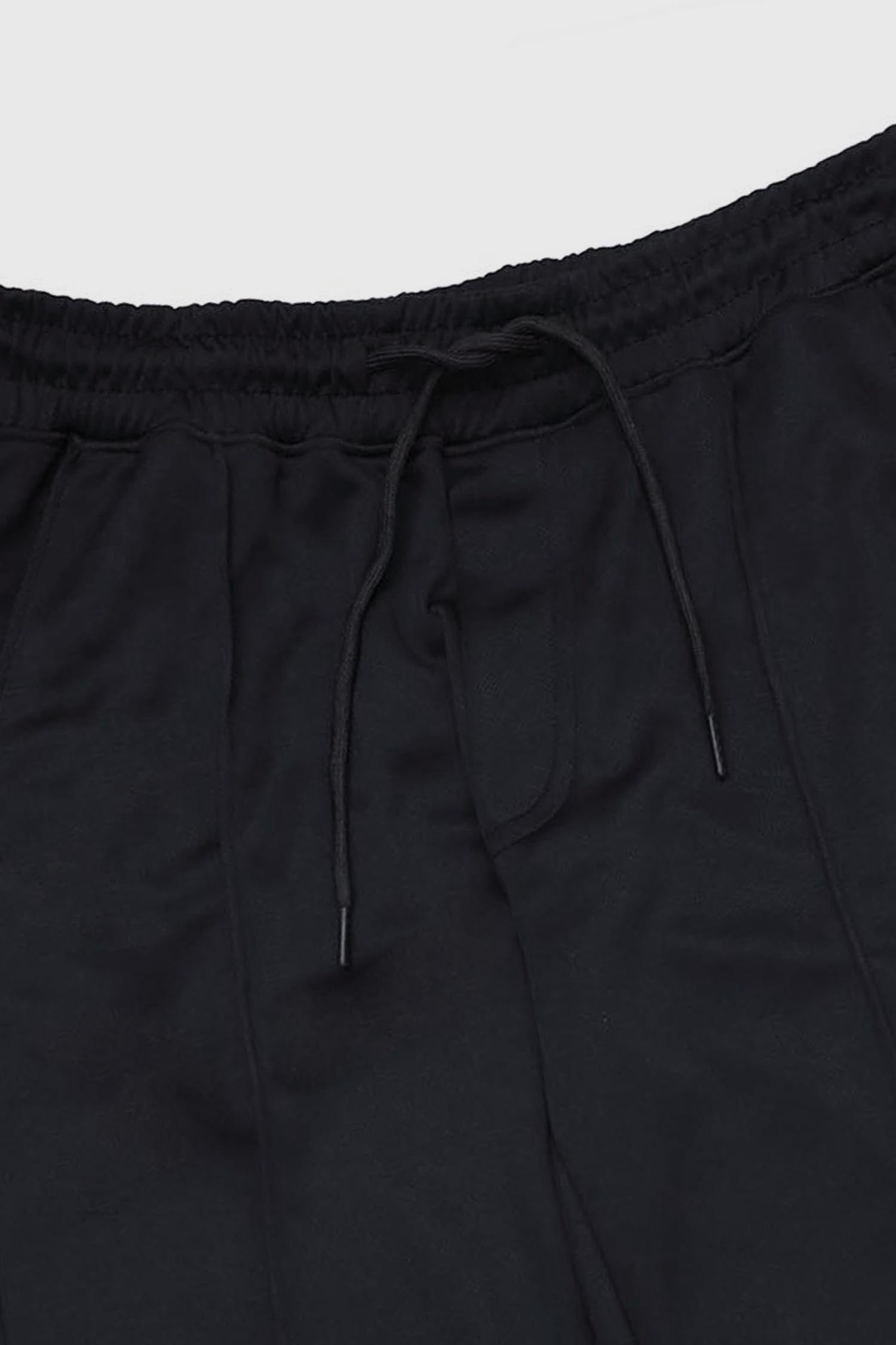 Plain Stripe Line Loose Bottom Trouser In Black
