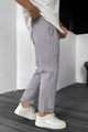 Plain Stripe Line Loose Bottom Trouser In Grey