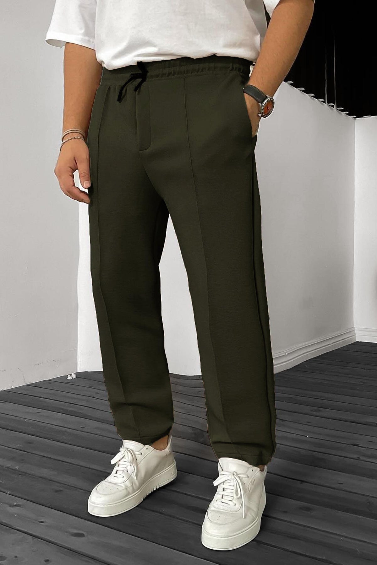 Plain Stripe Line Loose Bottom Trouser