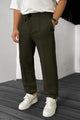 Plain Stripe Line Loose Bottom Trouser In Olive