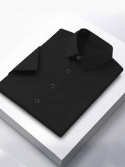 Slim Fit Plain Elastic Shirt In Black