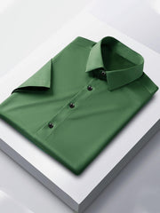 Slim Fit Plain Elastic Shirt In Green
