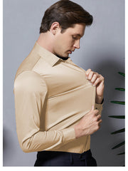 Slim Fit Plain Elastic Shirt In Skin