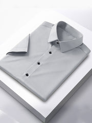 Slim Fit Plain Elastic Shirt In Slate Grey