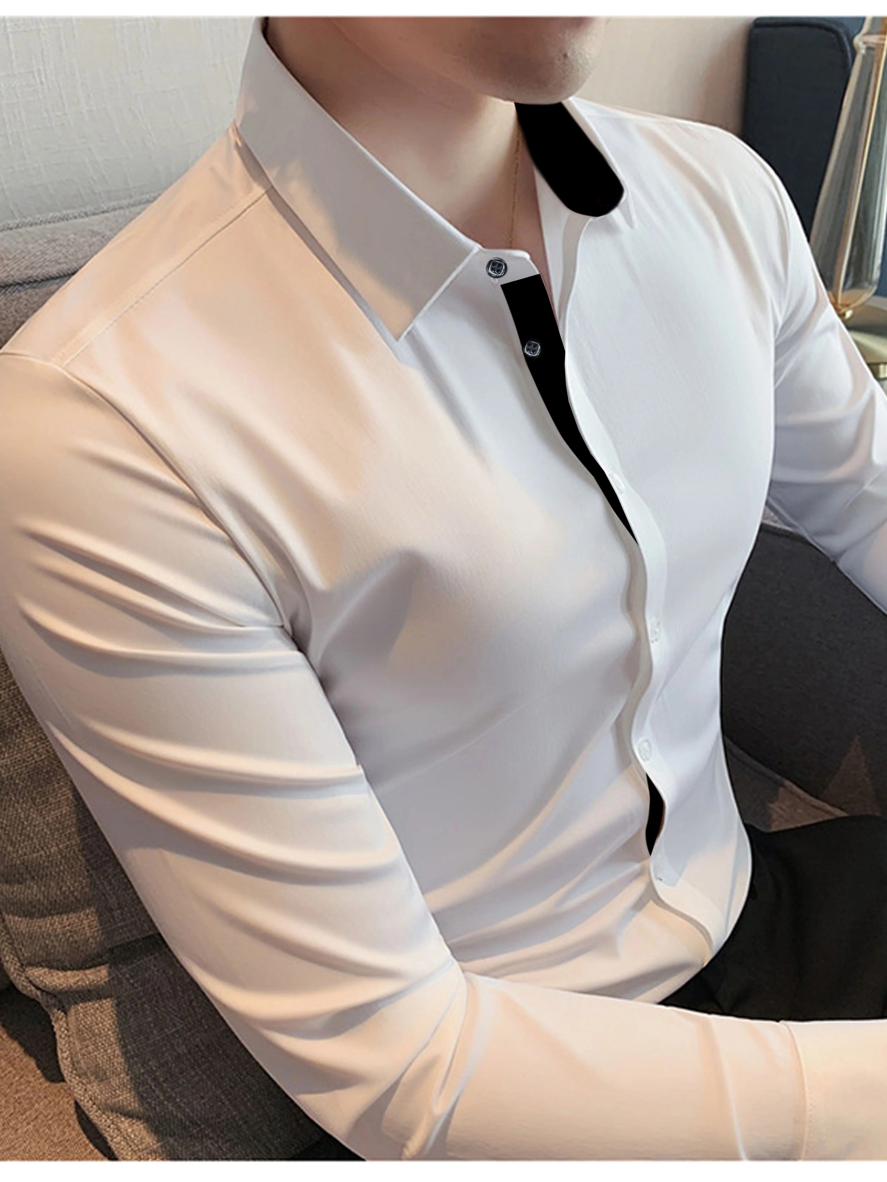 Self Textured Elastic Shirt In White