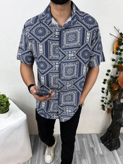 MonoChromatic Patterned Half Sleeve Linen Shirt