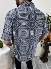 MonoChromatic Patterned Half Sleeve Linen Shirt