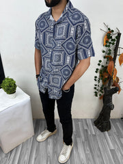 MonoChromatic Patterned Half Sleeve Linen Shirt