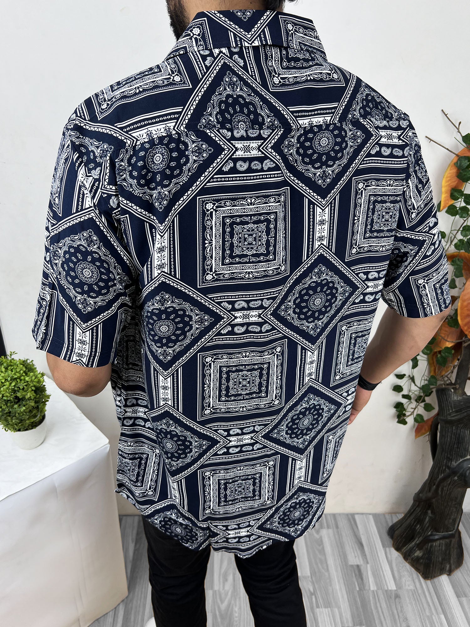 MonoChromatic Patterned Half Sleeve Linen Shirt