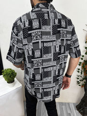 Bandana Squarix Digital Printed Linen Shirt In Black&White