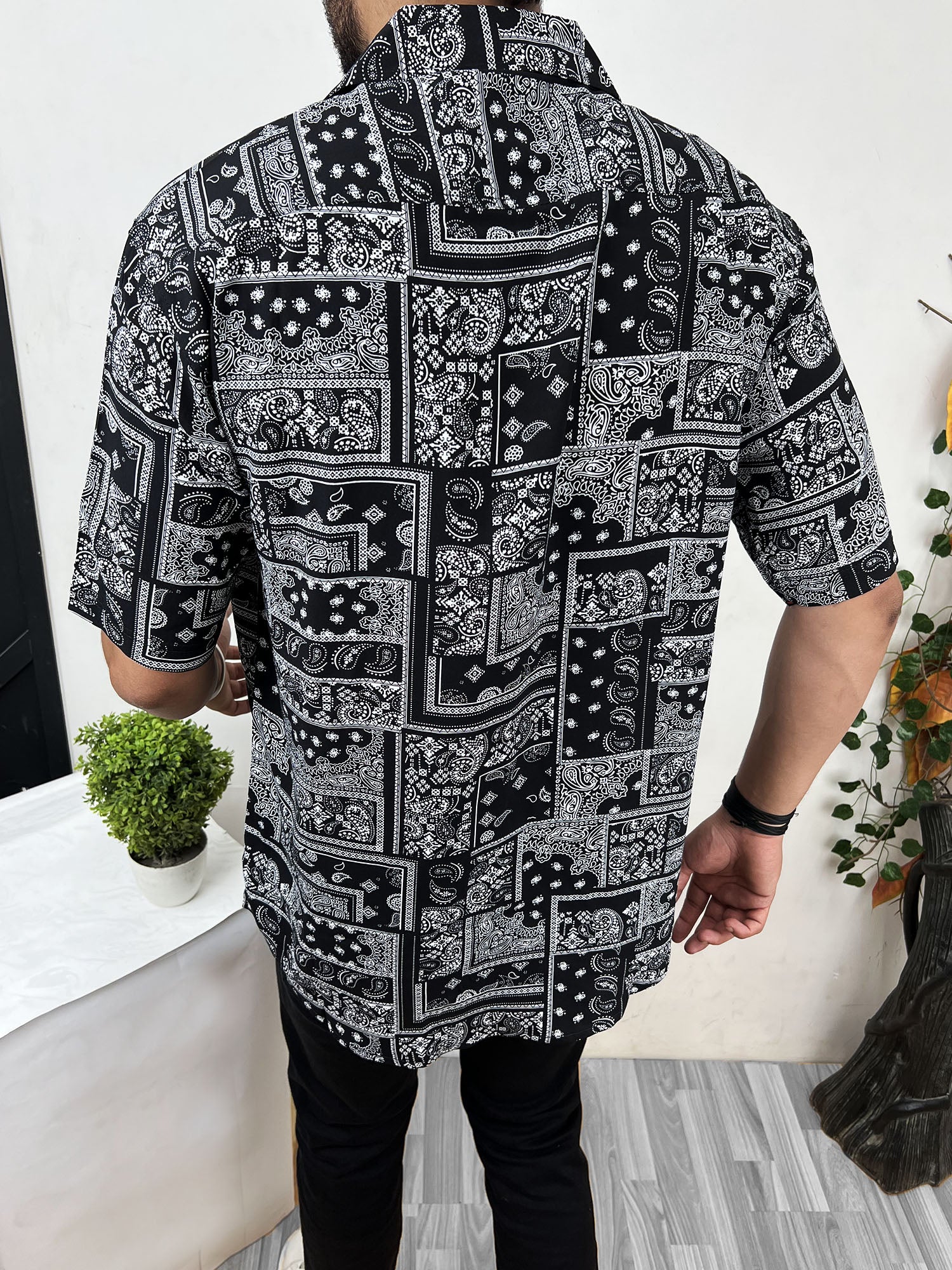 Geomatric Pattern Viscose Linen Casual Shirt