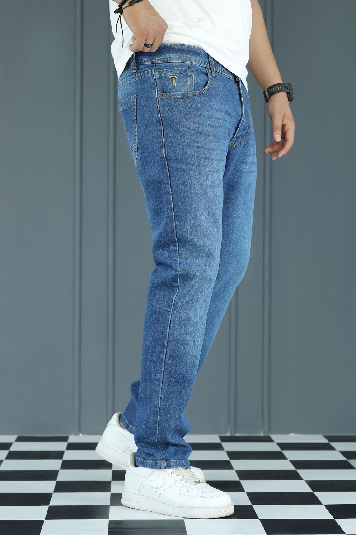 Engineered Slim Fit Turbo Jeans In Mid Blue