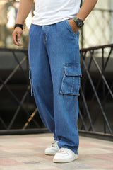 Denim Men's Multipockets Baggy Jeans In Mid Blue
