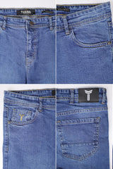 Big Size Light Faded Turbo Denim Jeans In Mid Blue