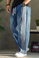 Turbo Signature Triple-Stripe Cargo Jeans In Mid Blue