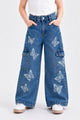 Turbo Butterfly Pattern Wide-Leg Jeans For Girls