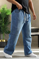 Turbo Style Cast Denim Cargo Jeans In Mid Blue