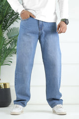 Turbo Men's Urban Skater Baggy Jeans In Mid Blue
