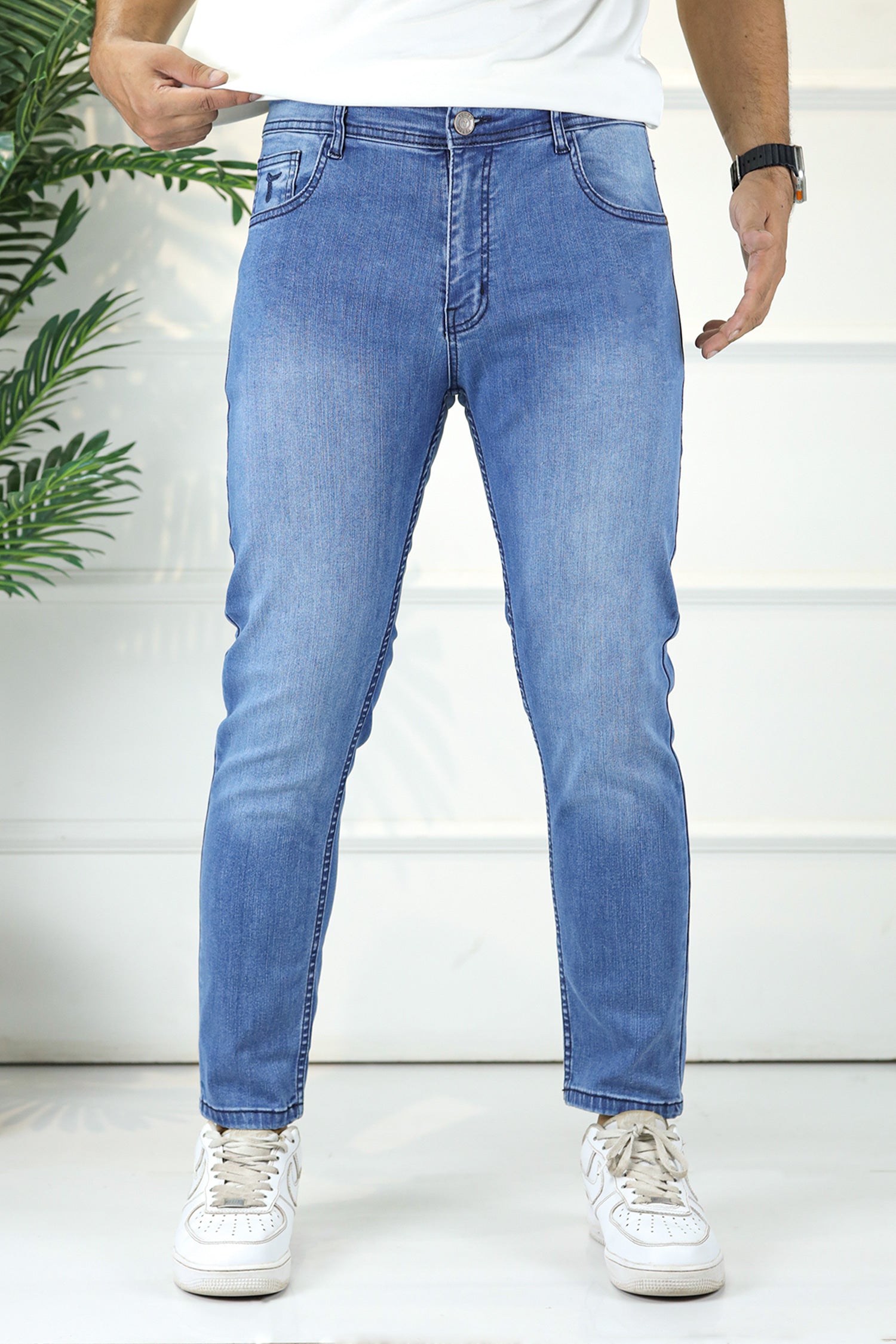 Solid Turbo Modern Ankle Fit Jeans In Mid Blue
