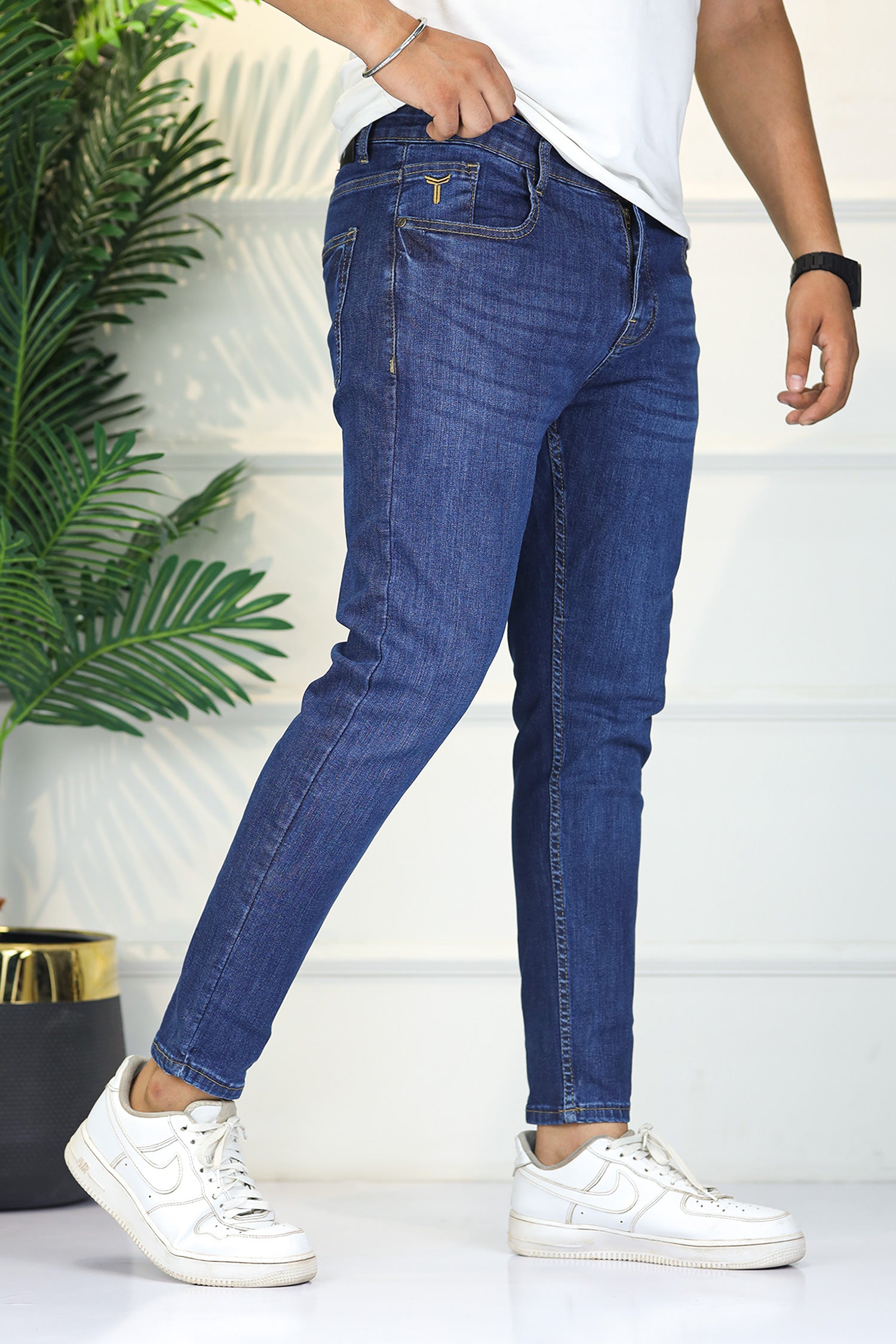 Turbo 'Kinetic-Move' Skinny Ankle Fit Jeans In Mid Blue