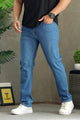 Turbo Casual Core Straight Denim Jeans In Mid Blue